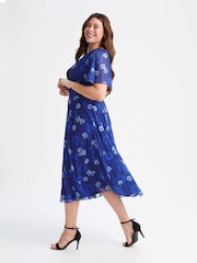 Scarlett & Jo Dark Blue Curve Rose Angel Sleeve Mesh Midi Dress - Image 3 of 4