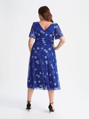 Scarlett & Jo Dark Blue Curve Rose Angel Sleeve Mesh Midi Dress - Image 4 of 4