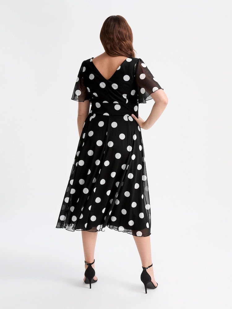 Black - Scarlett & Jo Victoria Ikat Print Angel Sleeve Mesh Midi Dress - Image 4 of 4 Black - Scarlett & Jo Victoria Ikat Print Angel Sleeve Mesh Midi Dress - Image 4 of 4
