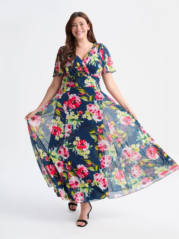 Scarlett & Jo Light Pink Curve Isabelle Angel Sleeve Maxi Dress - Image 1 of 4