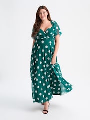 Scarlett & Jo Green Kemi Spot Bolero Wrap Bodice Mesh Maxi Gown - Image 1 of 4