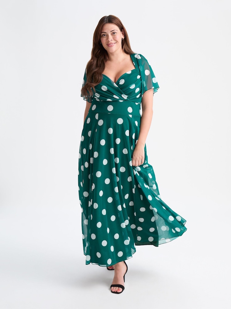 Scarlett & Jo Green Kemi Spot Bolero Wrap Bodice Mesh Maxi Gown - Image 1 of 4