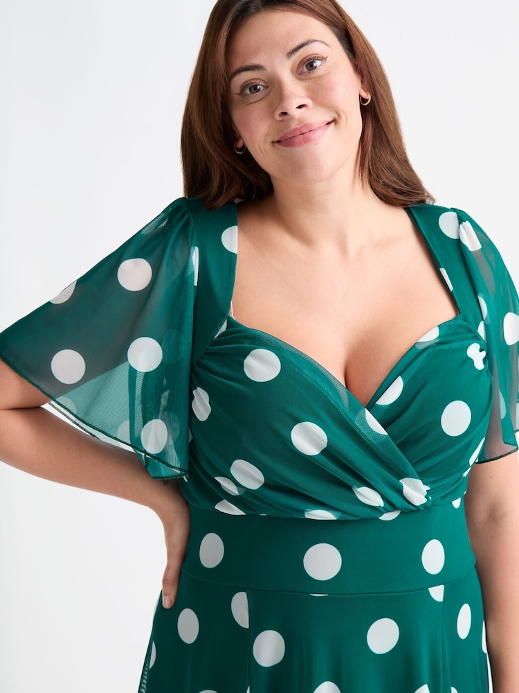 Scarlett & Jo Green Kemi Spot Bolero Wrap Bodice Mesh Maxi Gown - Image 2 of 4