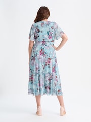 Scarlett & Jo Blue Liz Grey Multi Bolero Wrap Bodice Midi Dress - Image 3 of 4