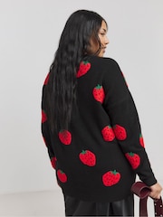 Simply Be Black Strawberry Boyfriend Cardigan - Image 2 of 4
