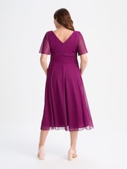 Scarlett & Jo Solid Magenta Victoria Angel Sleeve Mesh Midi Long Dress - Image 4 of 4