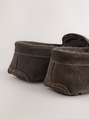 Brown Suede Faux Fur Lined Moccasin Slippers - Image 4 of 5