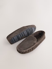 Brown Suede Faux Fur Lined Moccasin Slippers - Image 5 of 5