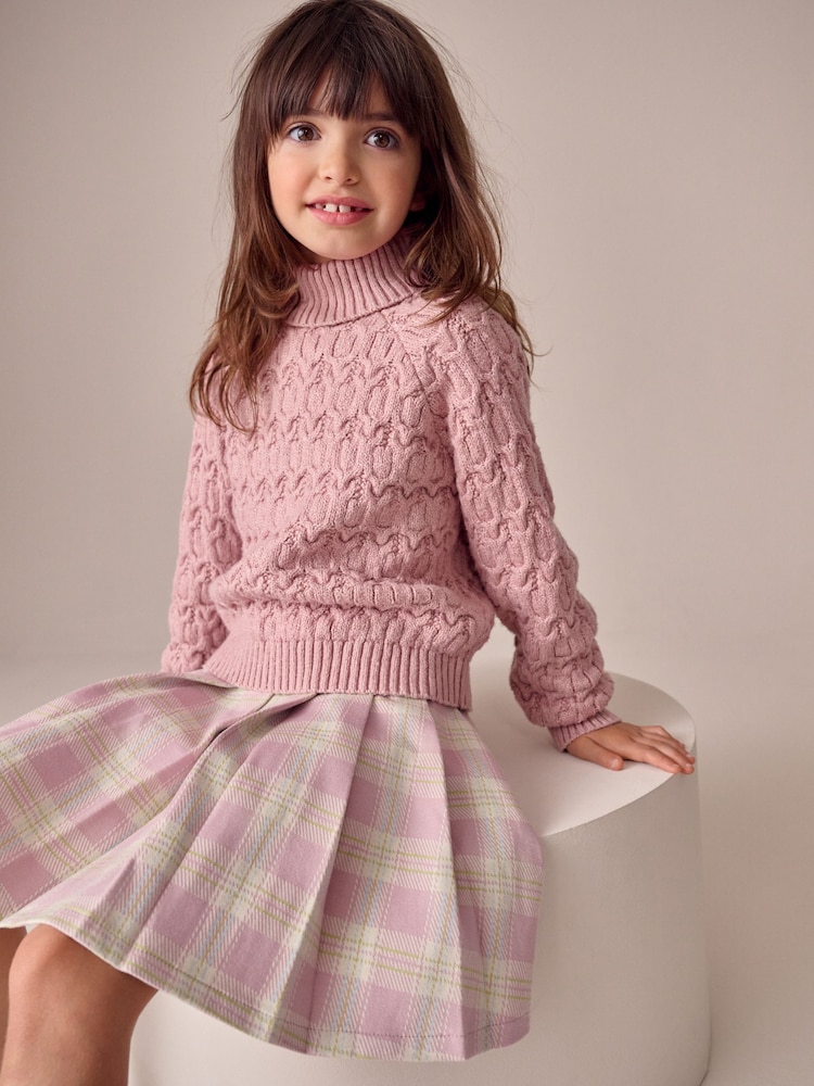 Pink Cable Roll Neck Jumper (3-16yrs) - Image 1 of 7