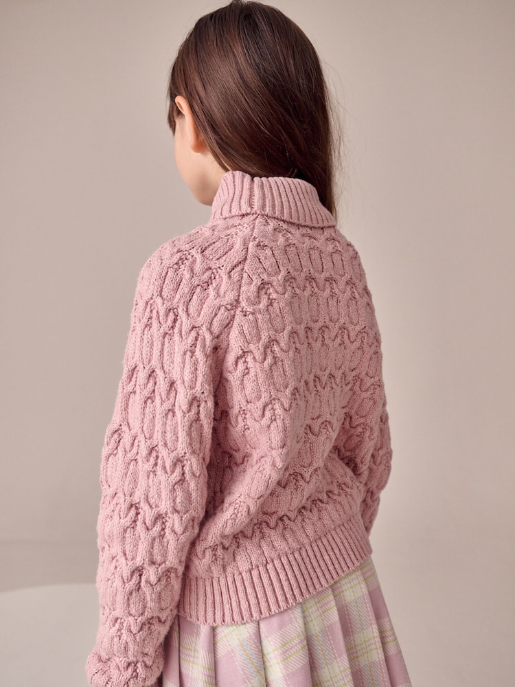 Pink Cable Roll Neck Jumper (3-16yrs) - Image 2 of 7