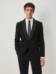 Black Slim Fit Sequin Tuxedo Suit Jacket - Image 1 of 9