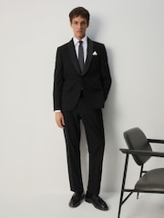 Black Slim Fit Sequin Tuxedo Suit Jacket - Image 2 of 9
