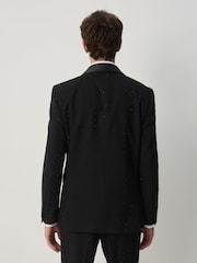 Black Slim Fit Sequin Tuxedo Suit Jacket - Image 3 of 9