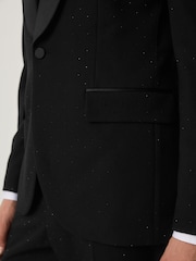 Black Slim Fit Sequin Tuxedo Suit Jacket - Image 4 of 9