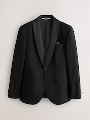 Black Slim Fit Sequin Tuxedo Suit Jacket - Image 5 of 9