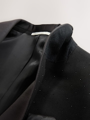 Black Slim Fit Sequin Tuxedo Suit Jacket - Image 8 of 9
