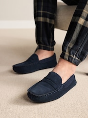 Navy Signature Suede Fabric Trim Moccasin Slippers - Image 1 of 7