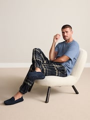 Navy Signature Suede Fabric Trim Moccasin Slippers - Image 2 of 7