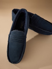 Navy Signature Suede Fabric Trim Moccasin Slippers - Image 4 of 7