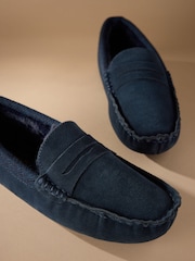 Navy Signature Suede Fabric Trim Moccasin Slippers - Image 5 of 7
