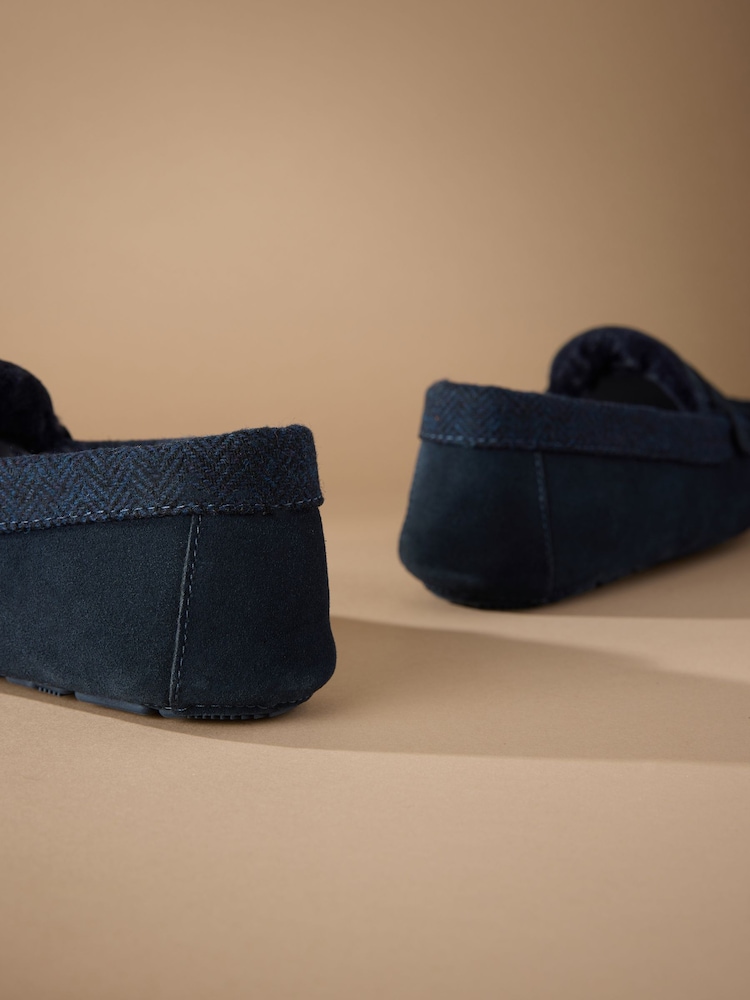 Navy Signature Suede Fabric Trim Moccasin Slippers - Image 7 of 7