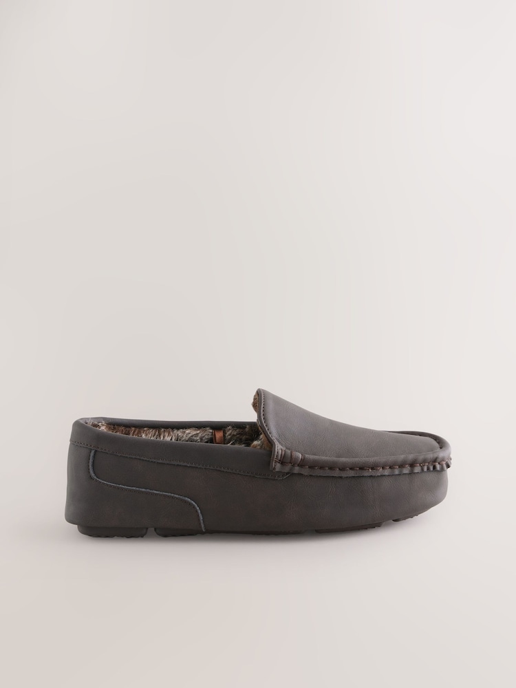 Brown Faux Fur Lined Moccasin Slippers - Image 2 of 5