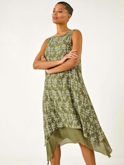 Roman Green Floral Print Double Layer Shift Dress - Image 1 of 5