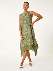 Roman Green Floral Print Double Layer Shift Dress - Image 2 of 5