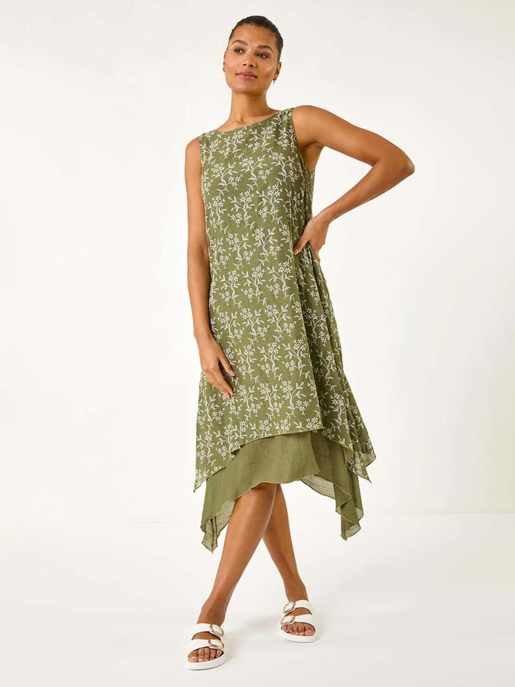 Roman Green Floral Print Double Layer Shift Dress - Image 2 of 5