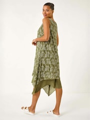 Roman Green Floral Print Double Layer Shift Dress - Image 3 of 5