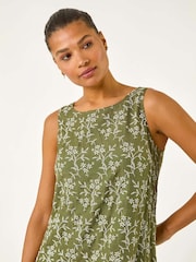 Roman Green Floral Print Double Layer Shift Dress - Image 4 of 5