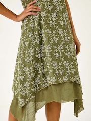 Roman Green Floral Print Double Layer Shift Dress - Image 5 of 5