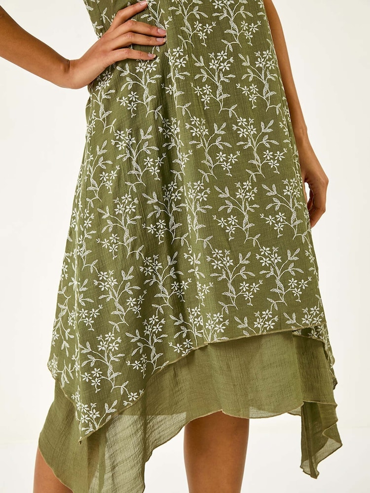 Roman Green Floral Print Double Layer Shift Dress - Image 5 of 5
