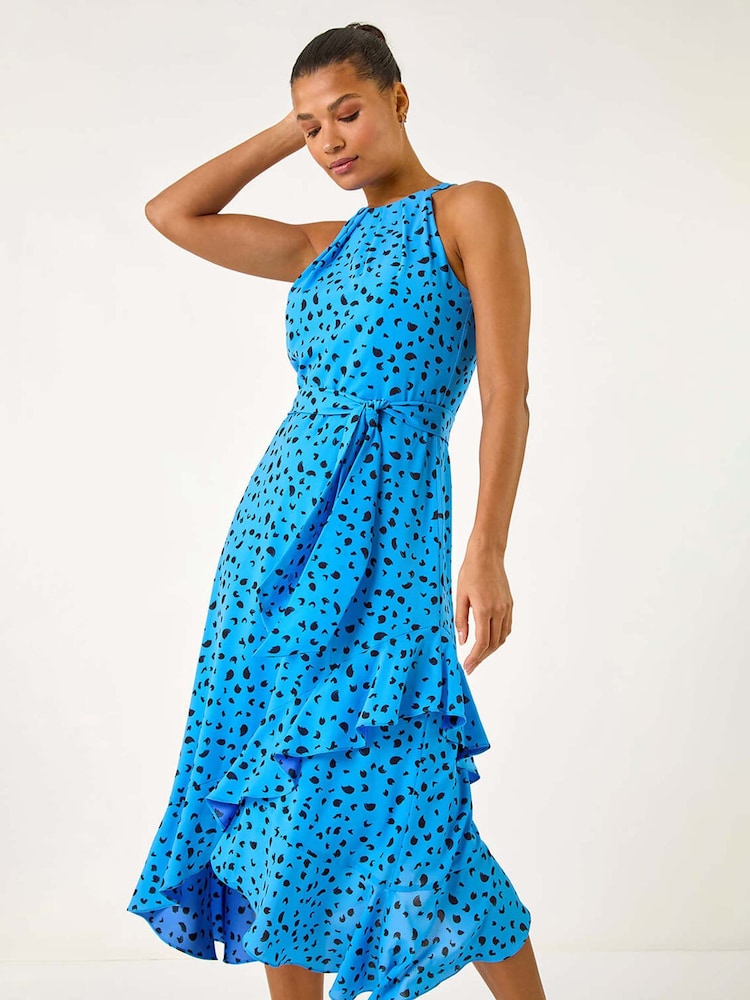 Azul - Roman Spot Print Frill Hem Halter Dress - Imagen 1 de 5 Azul - Roman Spot Print Frill Hem Halter Dress - Imagen 1 de 5