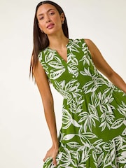 Roman Green Leaf Print Tie Midi Dress - Image 2 of 5