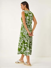 Roman Green Leaf Print Tie Midi Dress - Image 3 of 5