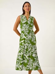 Roman Green Leaf Print Tie Midi Dress - Image 4 of 5