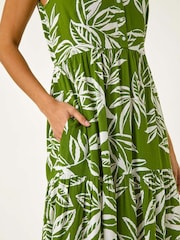 Roman Green Leaf Print Tie Midi Dress - Image 5 of 5