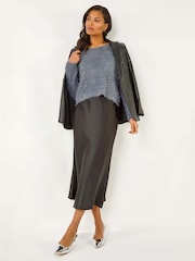 Roman Black Woven Satin Skirt - Image 1 of 5