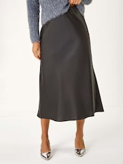 Roman Black Woven Satin Skirt - Image 2 of 5
