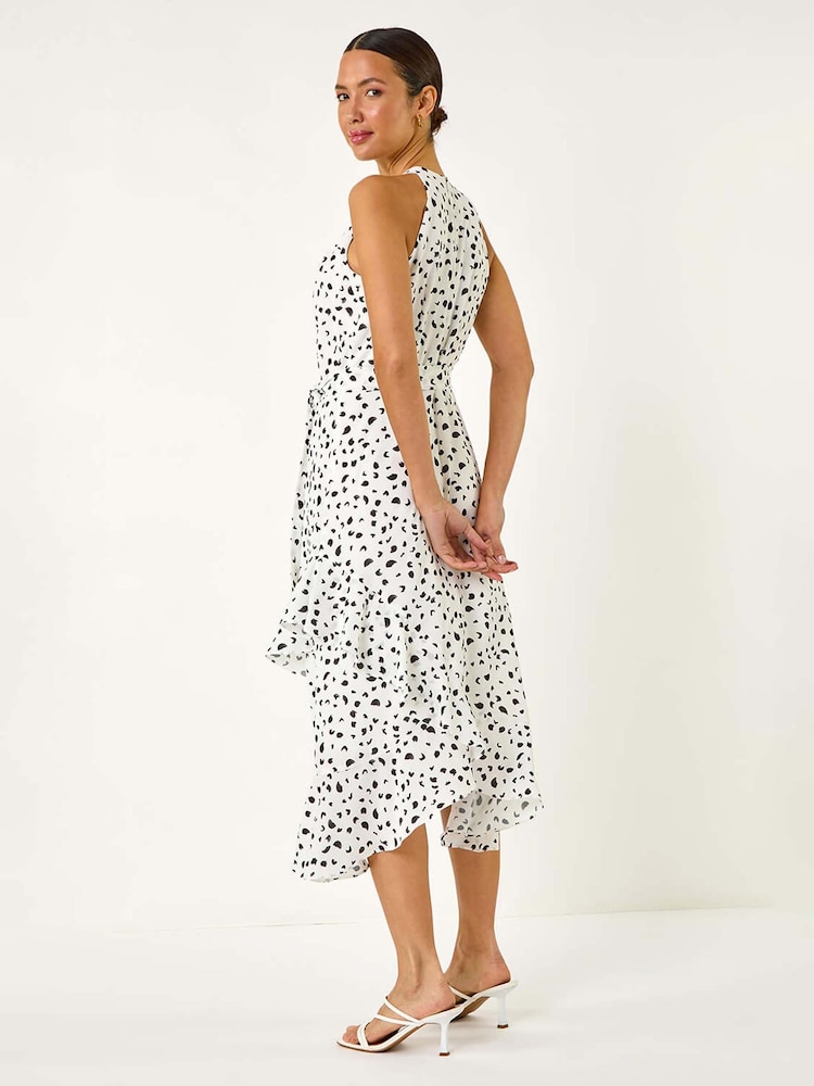 Roman White Spot Print Frill Hem Halter Dress - Image 2 of 5