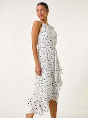 Roman White Spot Print Frill Hem Halter Dress - Image 3 of 5