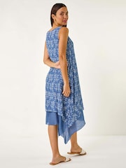 Roman Blue Floral Print Double Layer Shift Dress - Image 1 of 5