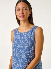 Roman Blue Floral Print Double Layer Shift Dress - Image 4 of 5
