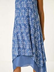 Roman Blue Floral Print Double Layer Shift Dress - Image 5 of 5