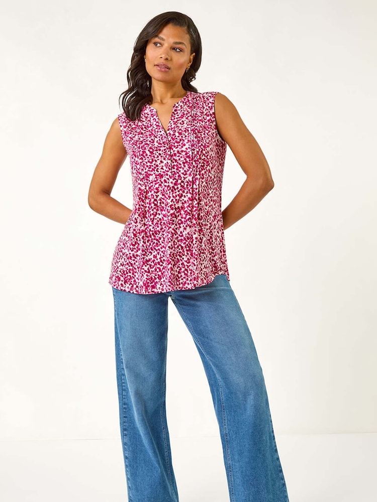 Roman Pink Abstract Animal Print Stretch Vest Top - Image 2 of 5