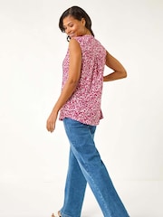 Roman Pink Abstract Animal Print Stretch Vest Top - Image 3 of 5