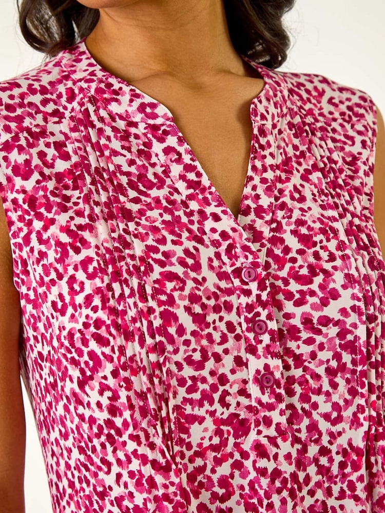 Roman Pink Abstract Animal Print Stretch Vest Top - Image 5 of 5