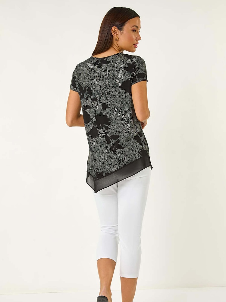 Roman Grey Floral Print Chiffon Hem Top - Image 3 of 5