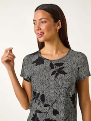Roman Grey Floral Print Chiffon Hem Top - Image 4 of 5
